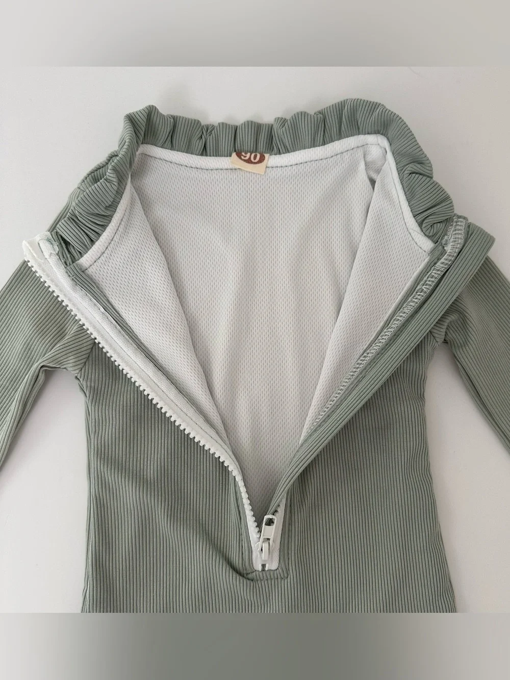 NWOT Baby Girl Long-Sleeve Sage Green Ruffle Swim Rashguard One-Piece